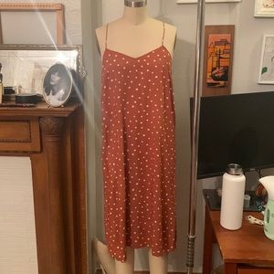 Madewell Brown and White Polka Dot Midi Slip Dress